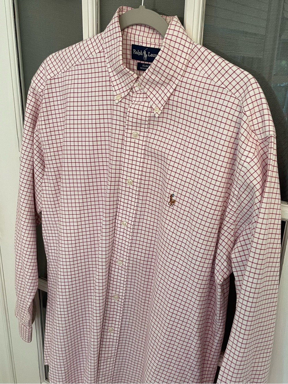 Ralph Lauren Men’s White Button-Down Dress Shirt with Pink Windowpane Check